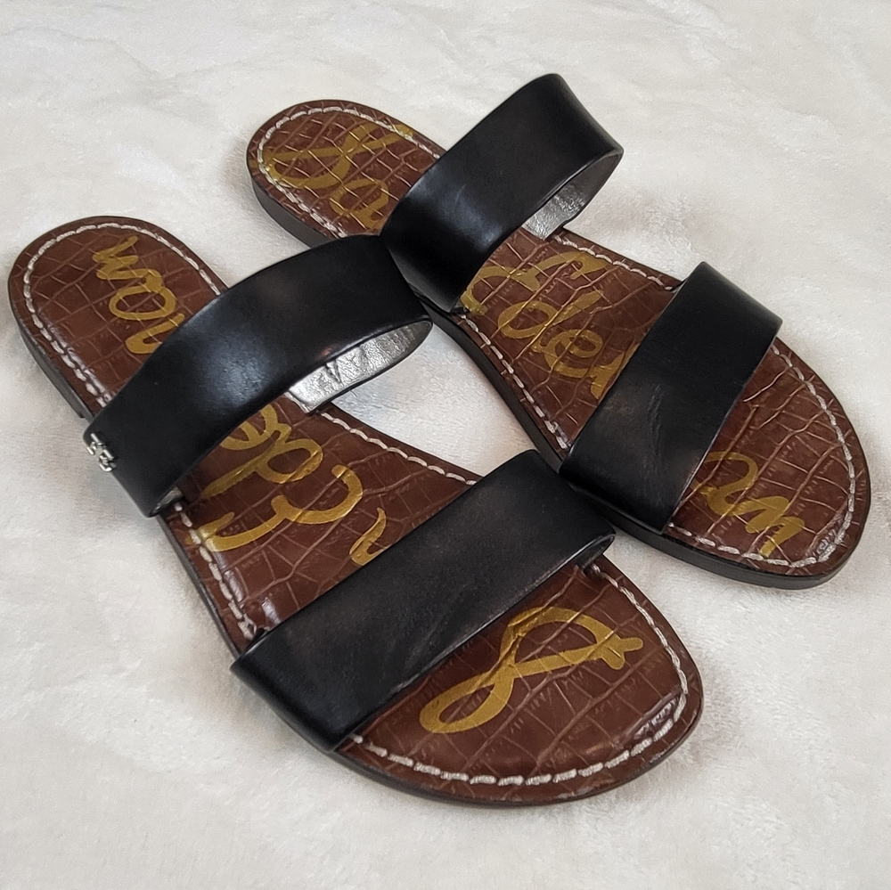 NWOB Sam Edelman Gala Black Leather Two Strap Slide Sandal